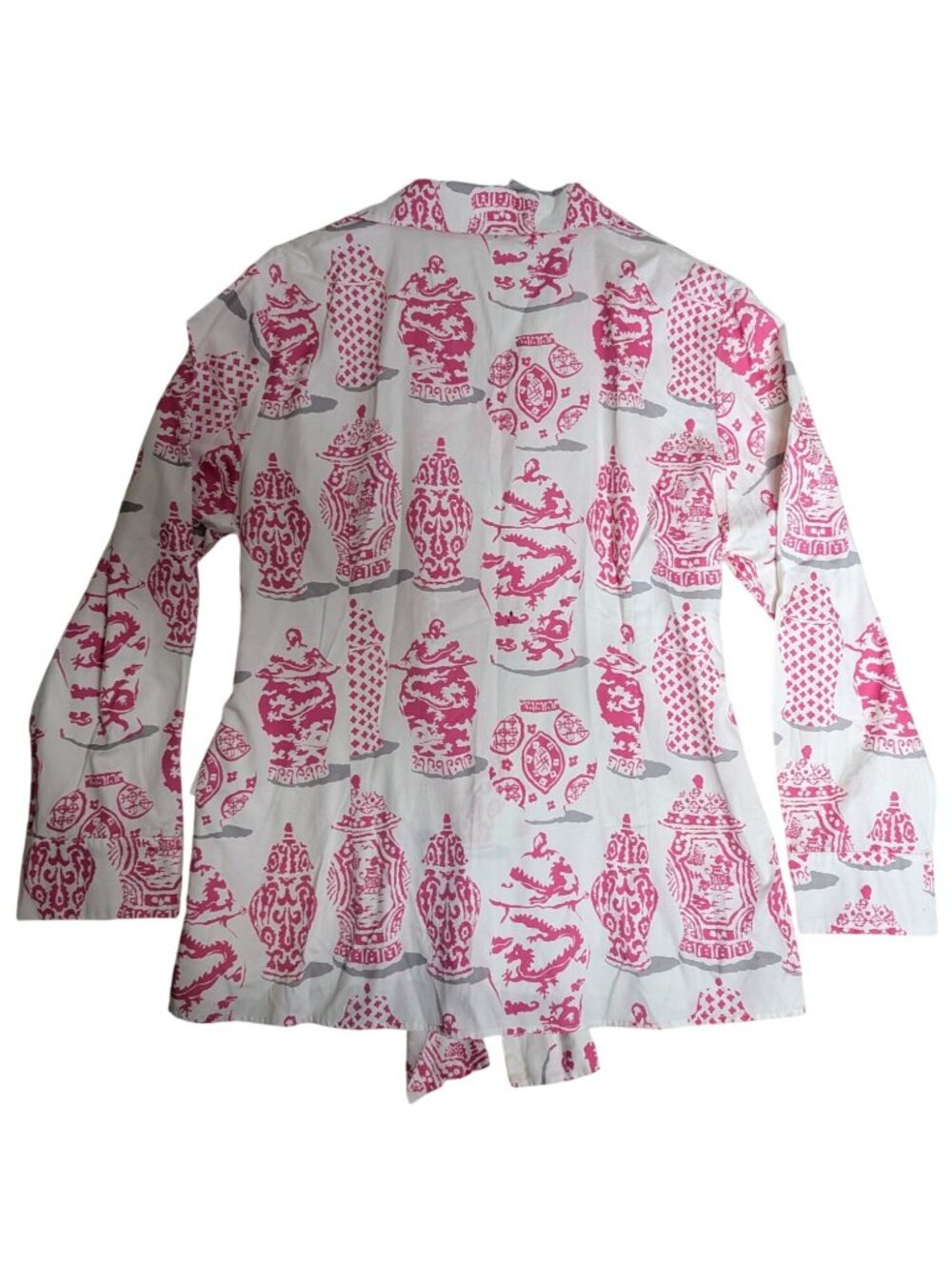 Patty Kim Sash Tie Blouse XL Chinoiserie Pink & White Button Front Minimalist Lu - Picture 10 of 11